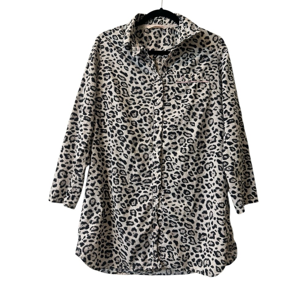 Victoria's Secret Leopard Print Button Up Sleep Shirt Size M